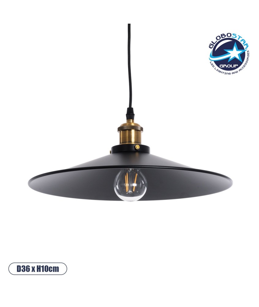 GLOBOSTAR® CARAVEL 01042 Vintage Κρεμαστό Φωτιστικό Οροφής με Ντουί 1 x E27 AC 220-240V IP20 - Μαύρο & Χρυσό - Μ36 x Π36 x Υ10cm